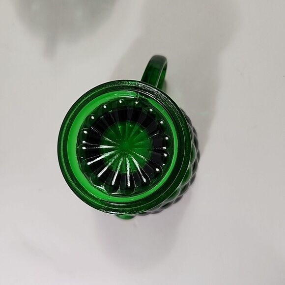 Set Of 4 Vtg Anchor Hocking Forest Green Bubble Glass (2) Cups + Cream & Sugar - Picture 12 of 16